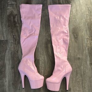 Tall Pink Stripper knee high Heels/Boots/Platforms